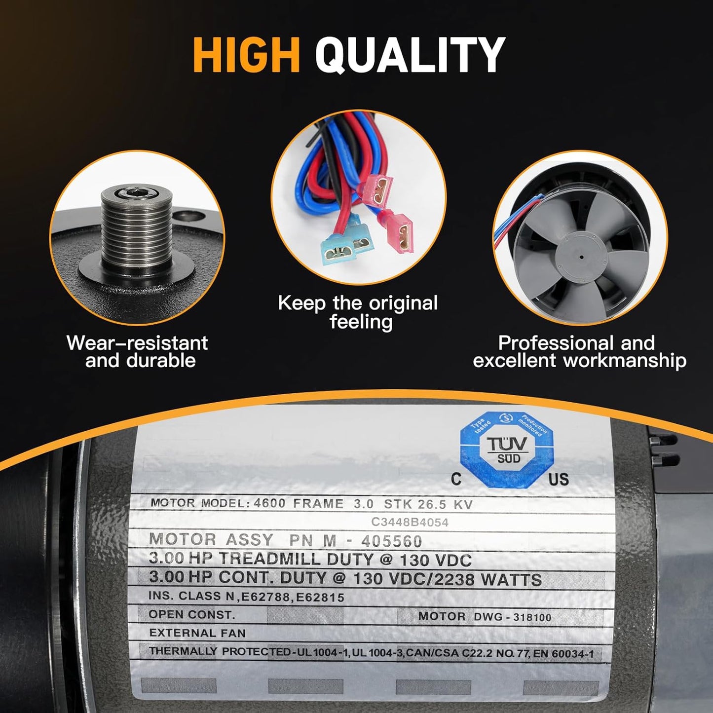 Treadmill DC Drive Motor with Flywheel, 3.0 HP 130 VDC 2238 Watts, M-405560 Fit for NordicTrack C 990/C 900 I/C 950I/C 910I/NT C 950I, for ProForm Performance 800I/THINELINE PRODESK/Power 795